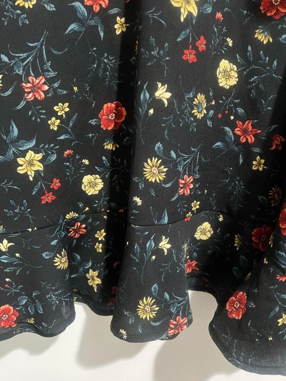 Floral Ruffle A-Line Dress in Black with Red & Yellow Flowers - Picture 5 of 6